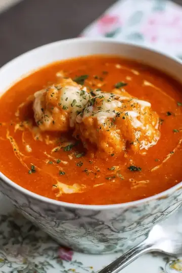Creamy Tomato Soup with Cheddar Dumplings