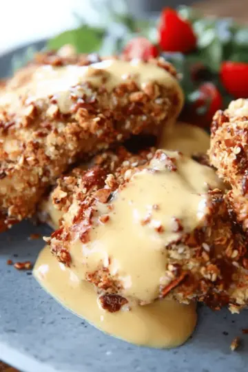 Pretzel-Crusted Chicken with Cheesy Mustard Sauce