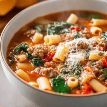 Italian Sausage Soup with Spinach and Pasta