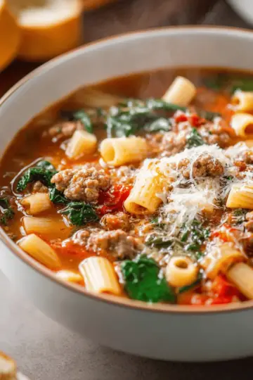 Italian Sausage Soup with Spinach and Pasta