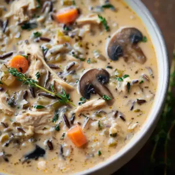 Creamy Chicken and Wild Rice Soup with Mushrooms