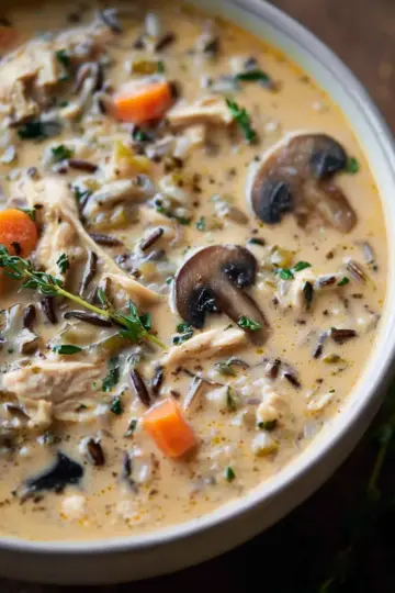 Creamy Chicken and Wild Rice Soup with Mushrooms