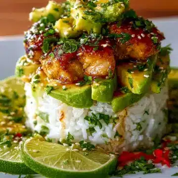 Honey Lime Chicken and Avocado Rice Stack Healthy & Easy Dinner
