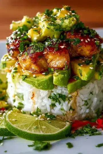 Honey Lime Chicken and Avocado Rice Stack Healthy & Easy Dinner