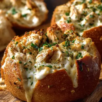 Chicken Alfredo Garlic Bread Bowls