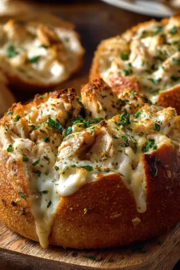 Chicken Alfredo Garlic Bread Bowls