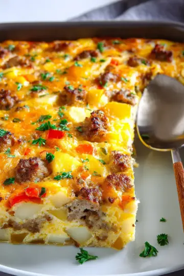 Breakfast Casserole with Eggs, Potatoes and Sausage
