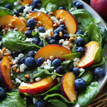 Summer Peach Salad with Spinach, Blueberries, and Feta Cheese