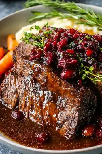 Slow-Braised Beef Roast with Cranberry Balsamic Glaze
