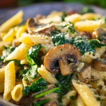 Garlic Parmesan Pasta with Spinach and Mushrooms