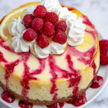 Creamy, Tangy Lemon Cheesecake with a Vibrant Raspberry Ripple